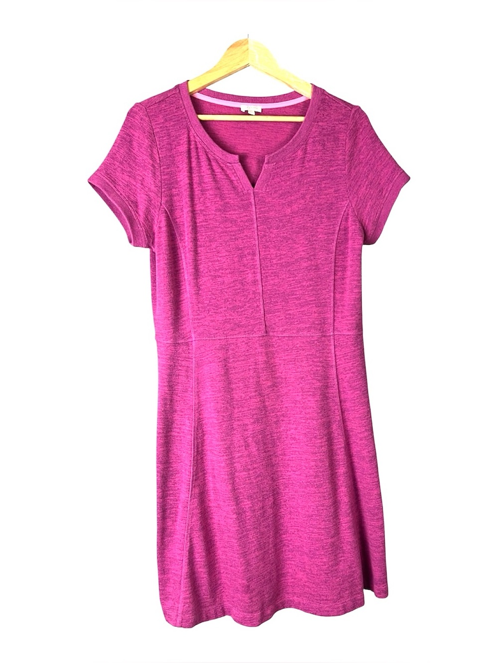 Talbots Pink Heathered Knit Split Neck Short Sleeve A-Line Dress Size L